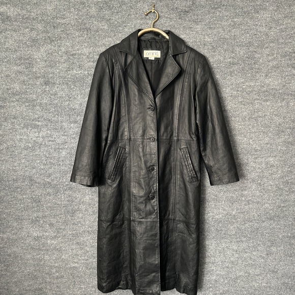 Omint Jackets & Blazers - Vintage Omint Trench Coat Womens L Black Leather Long Classic Gothic Jacket